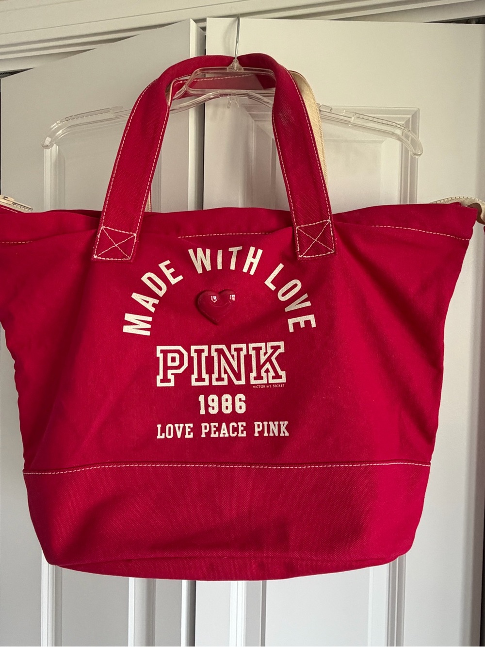 PINK Victoria's Secret Red Canvas 'Made With Love' Tote